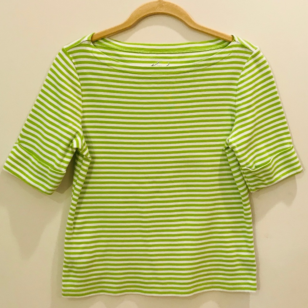 Green and white striped knit shirt